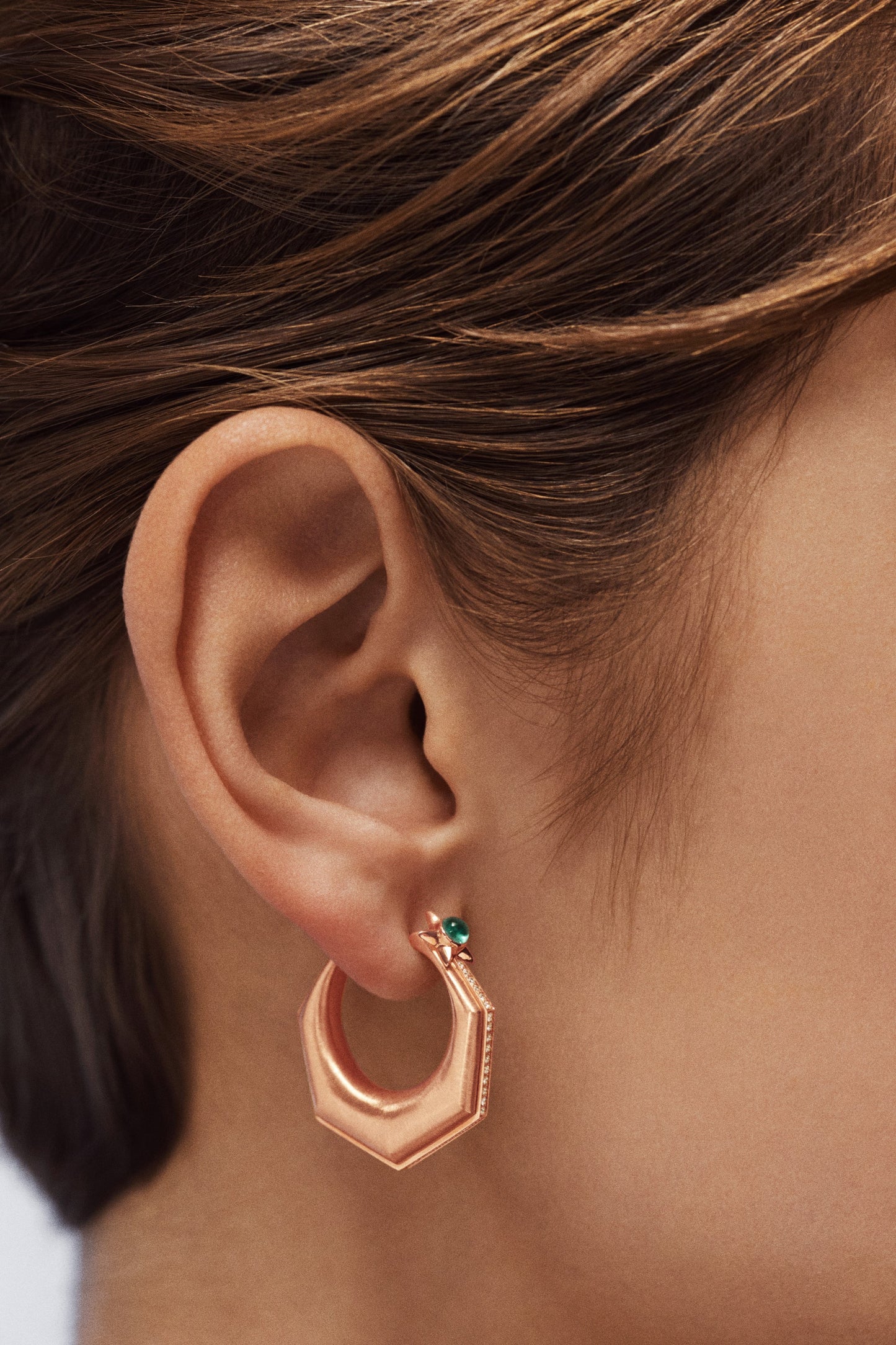 Baba Large Emerald Earring Rose Gold