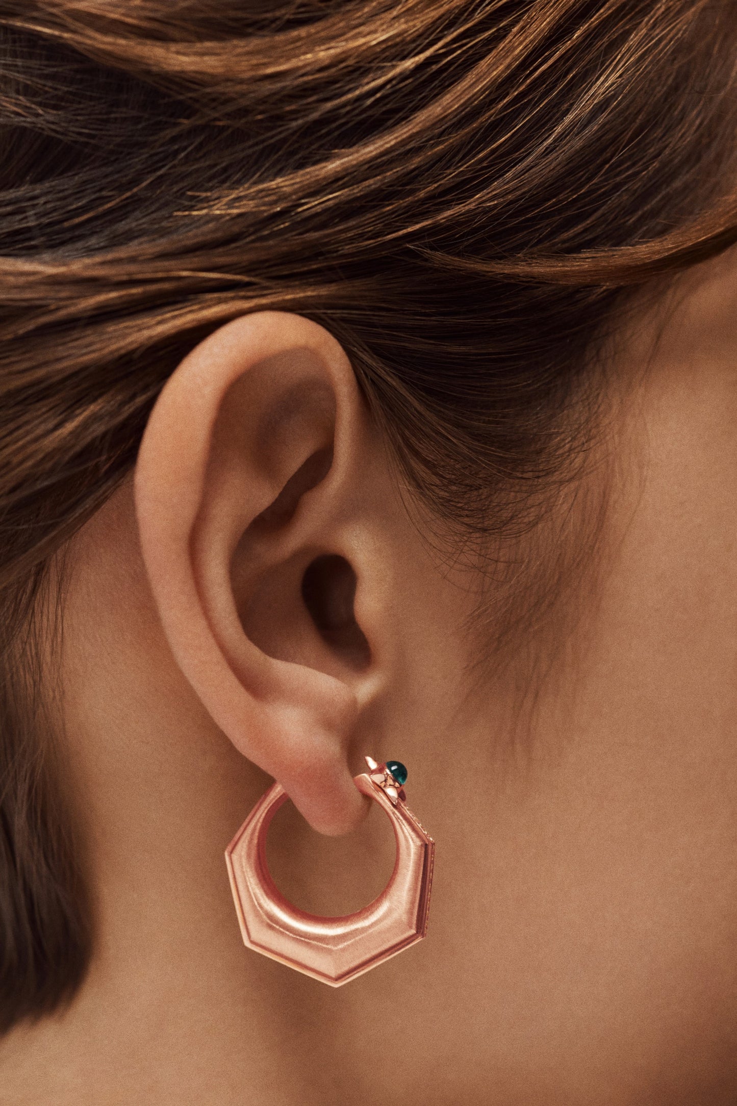 Baba Large Emerald Earring Rose Gold