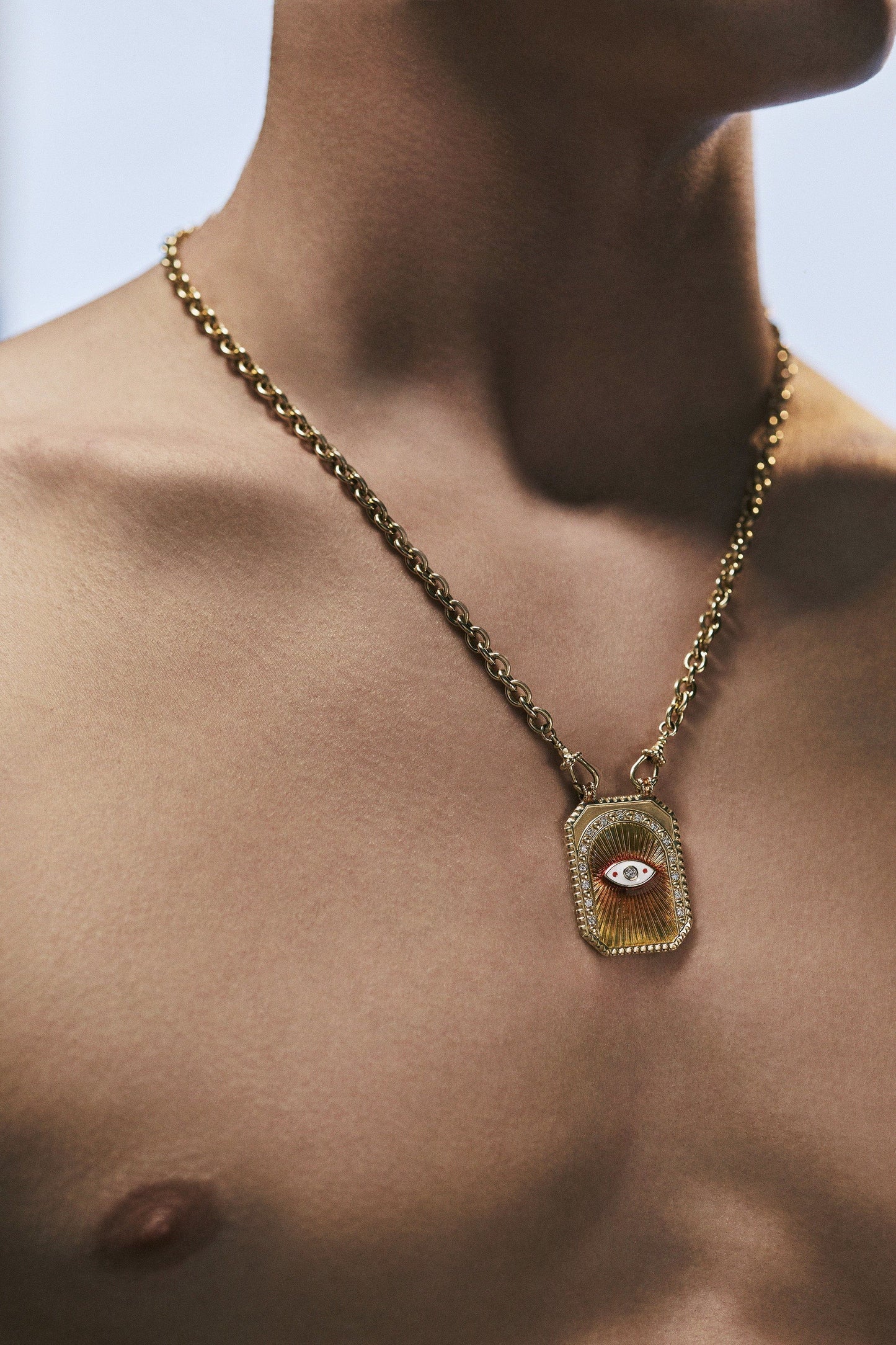 Marie Lichtenberg Staging Scapulaires Eye protect Orange Scapular on Silky Link