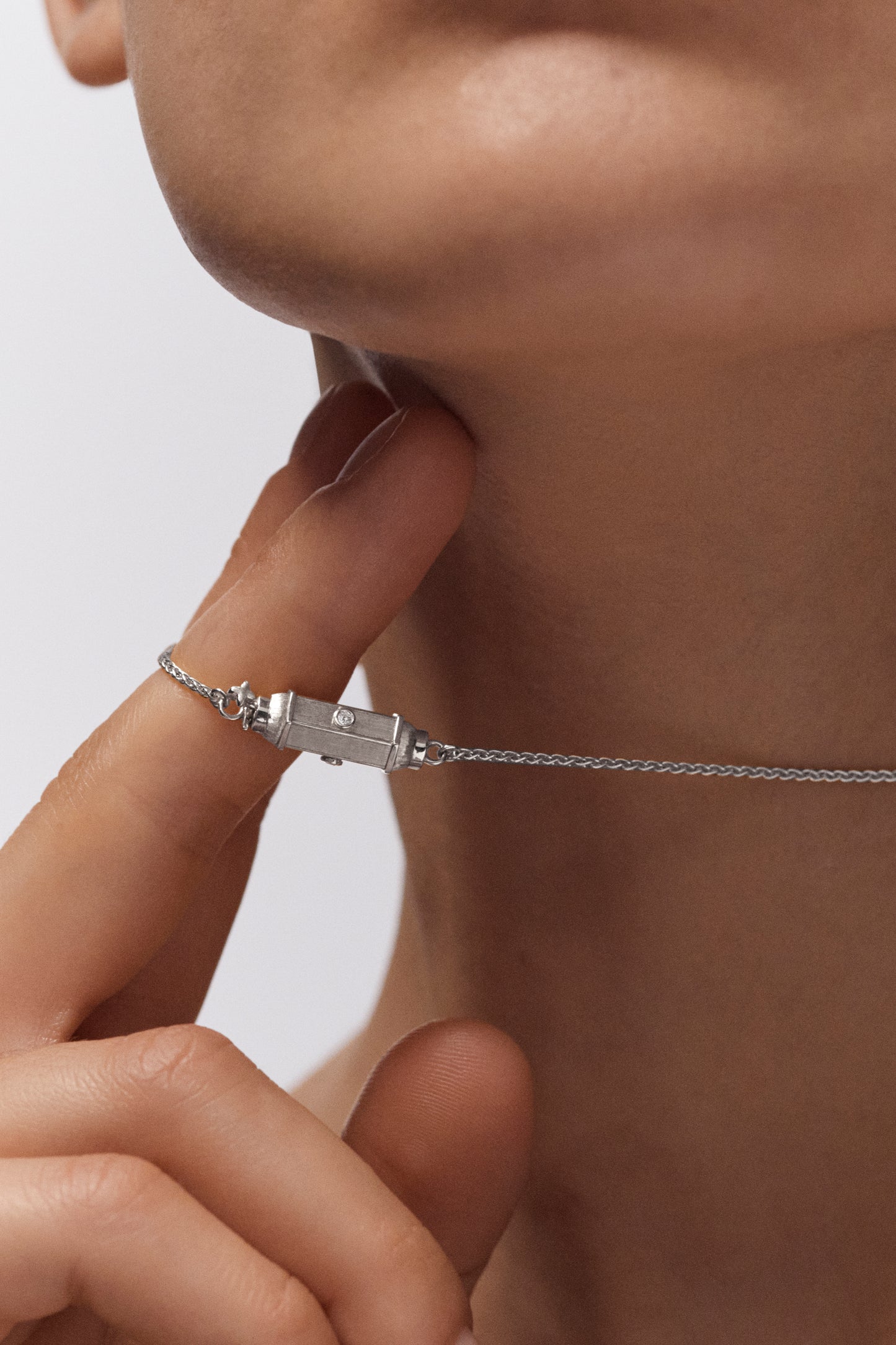 Micro coco diamonds white gold locket necklace