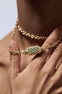 Marie Lichtenberg Staging Locket Check Emerald Locket on Rosa Classic Chain