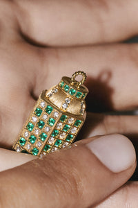 Marie Lichtenberg Staging Locket Check Emerald Locket on Rosa Classic Chain