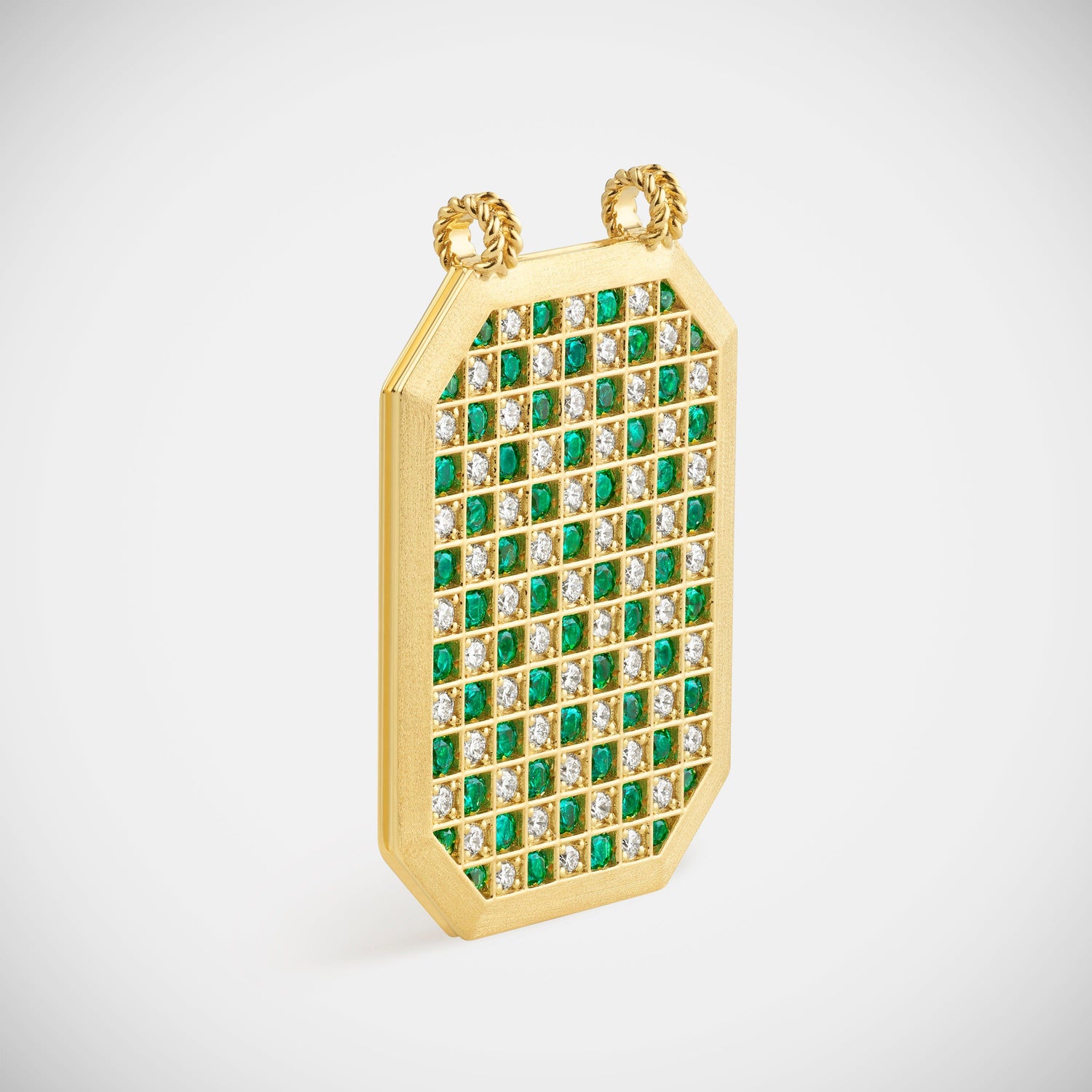 Marie Lichtenberg Staging Scapulaires Check Emerald Scapular on Rosa Classic Chain