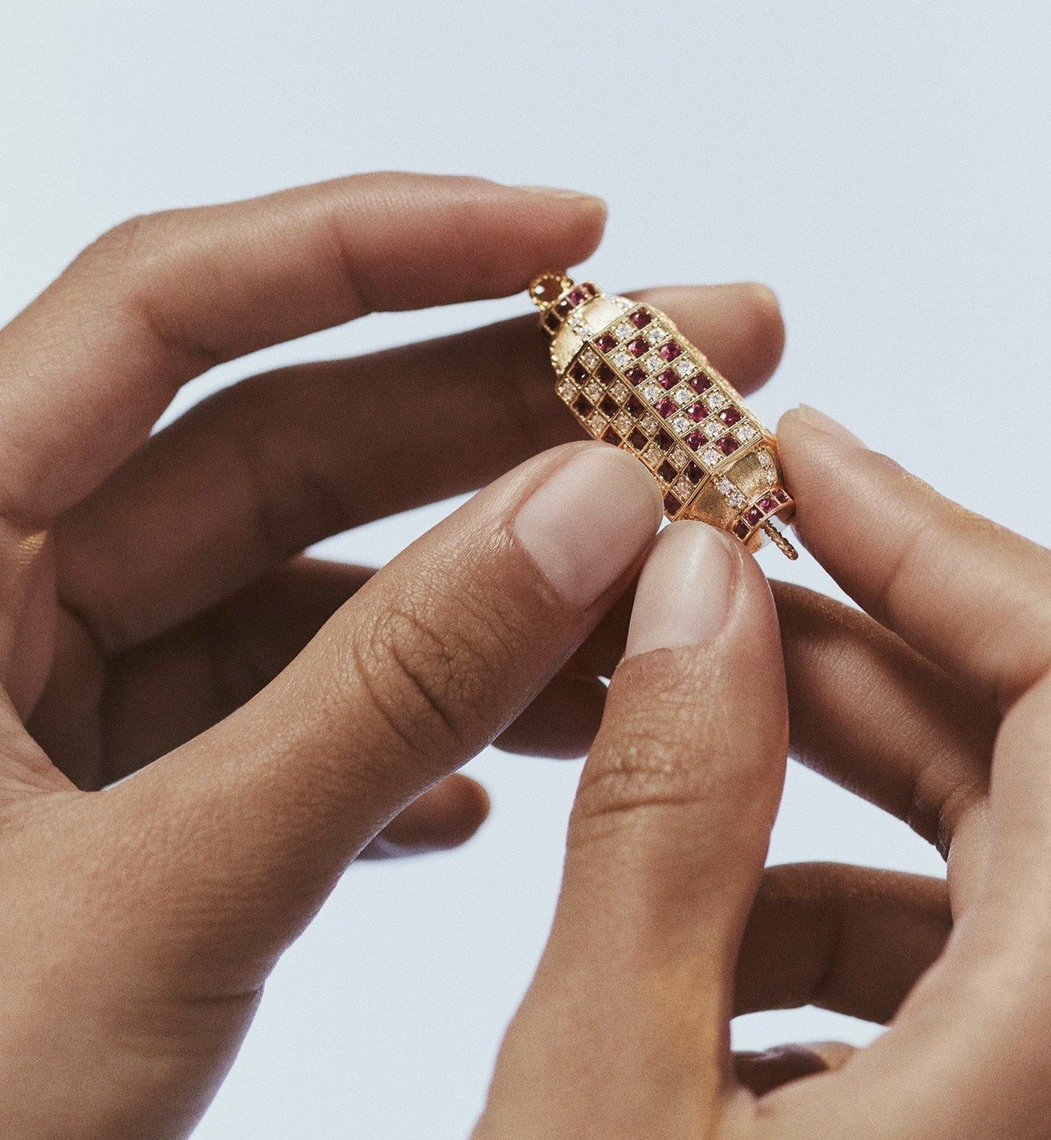 Marie Lichtenberg Staging Locket Check Ruby Locket on Rosa Classic Chain