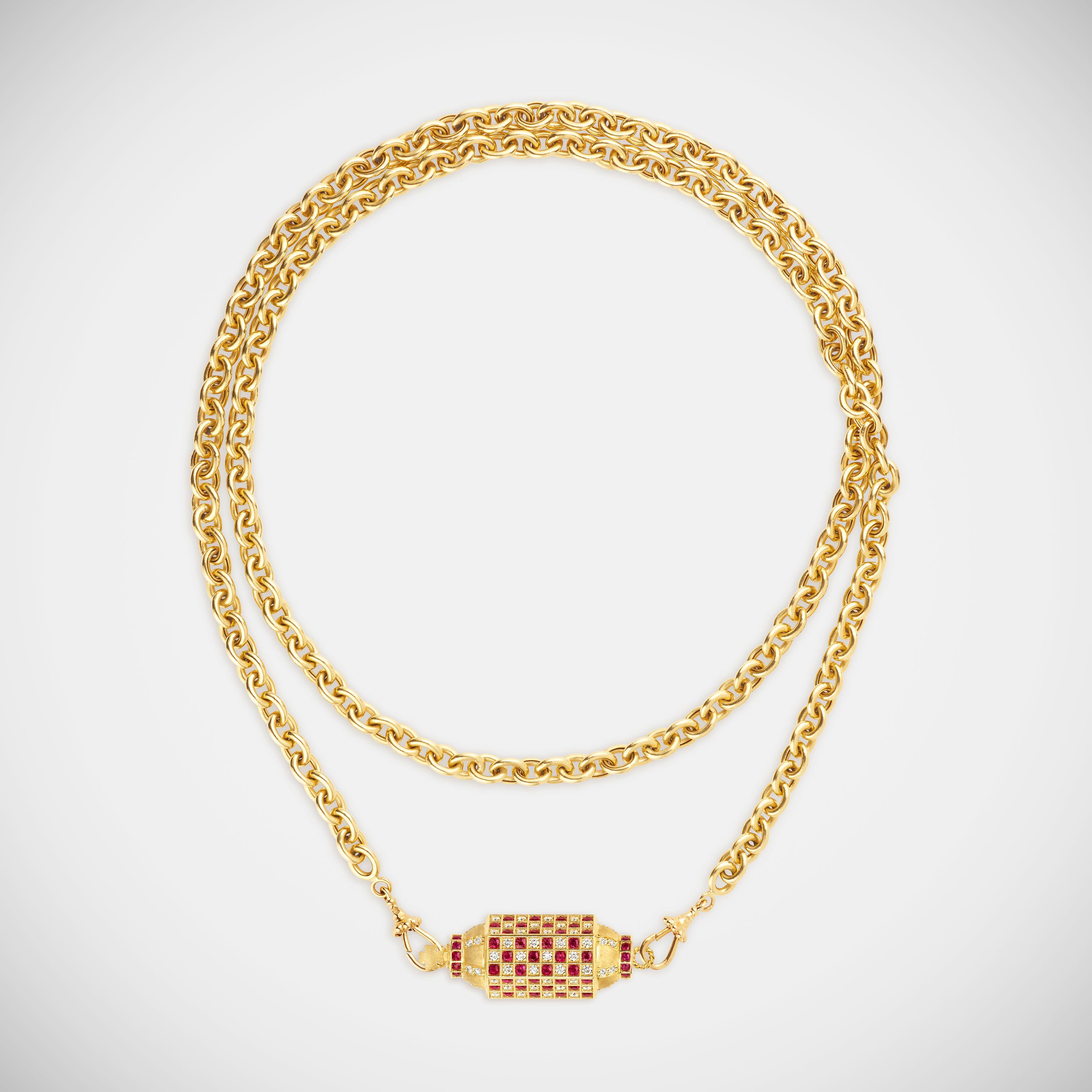 Marie Lichtenberg Staging Locket Check Ruby Locket on Rosa Classic Chain