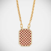 Marie Lichtenberg Staging Scapulaires Check Ruby Scapular on Rosa Classic Chain