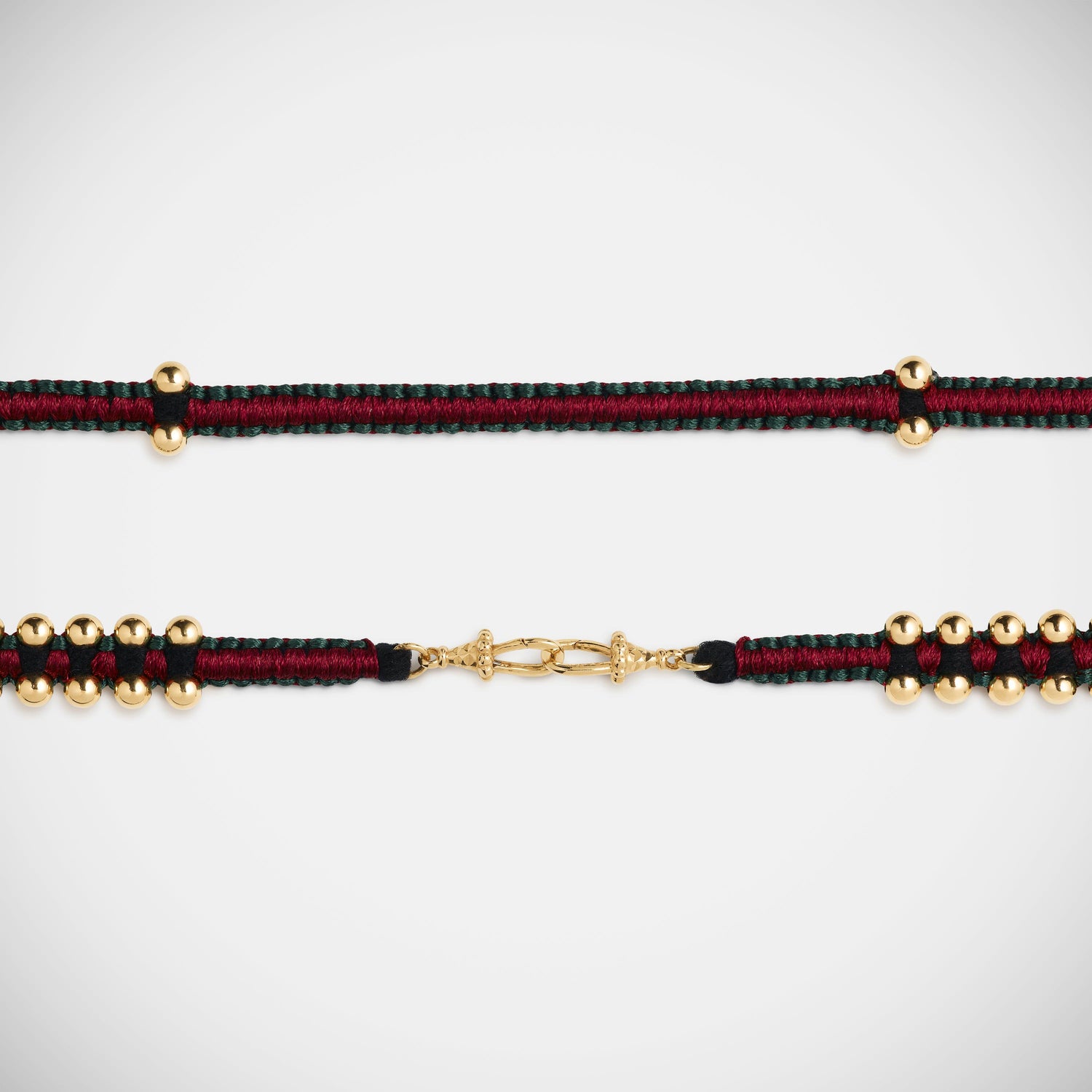 Marie Lichtenberg Staging Link Ica Polished Gold Beads Burgundy and Green 35cm