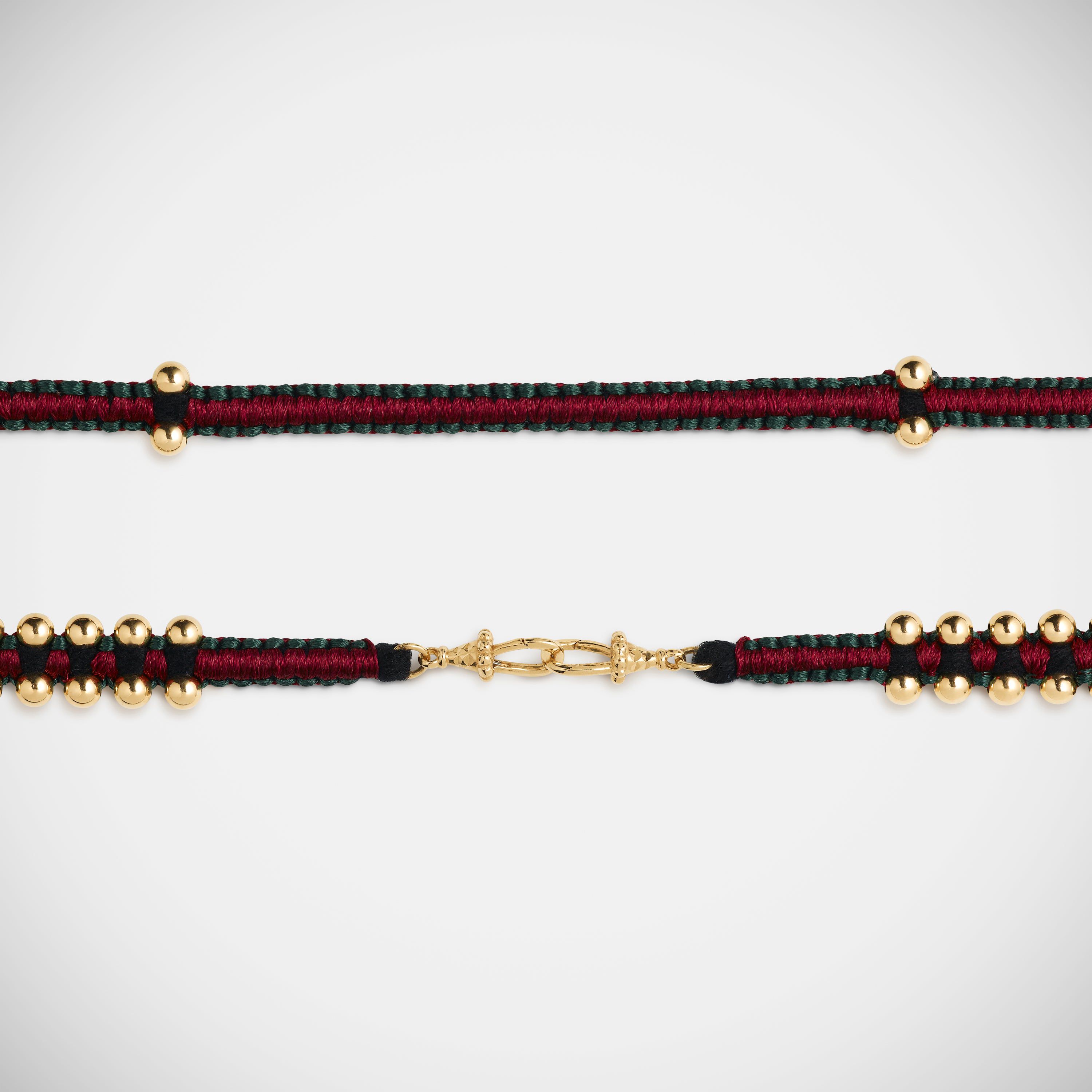 Marie Lichtenberg Staging Link Ica Polished Gold Beads Burgundy and Green 35cm